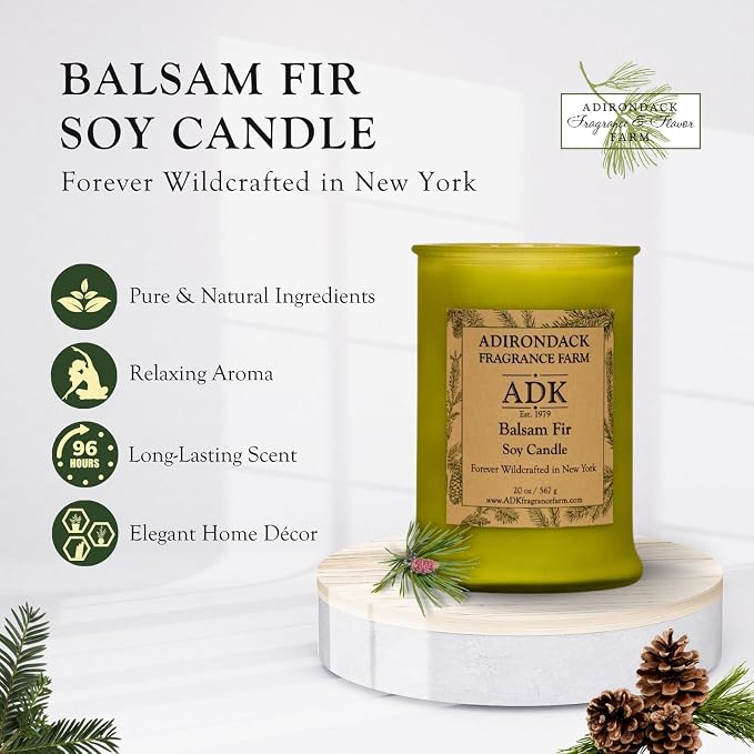 Adirondack Fragrance & Flavor Farm Balsam & Fir Scented Candle 20 Oz | Proudly Poured in The USA, Natural Aromatherapy Wax for Relaxation, Home Décor, Kitchen, Gift and Living Spaces