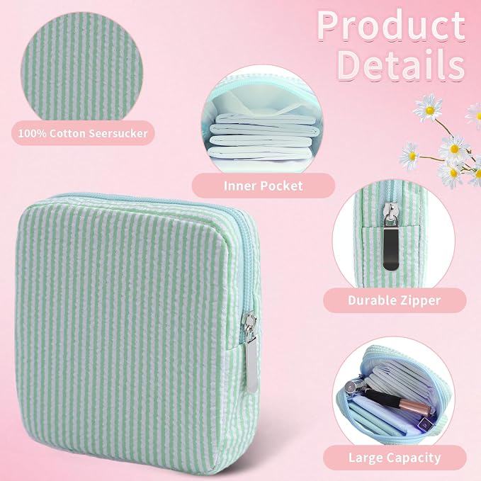 Period Bag for Teen Girls | Striped Sanitary Napkin Storage Bag | Cute Pads Pouch for Period | Menstrual Pouch for Pads, Tampons, Menstrual Cups & Panty Liners | Perfect for Travel & Daily Use