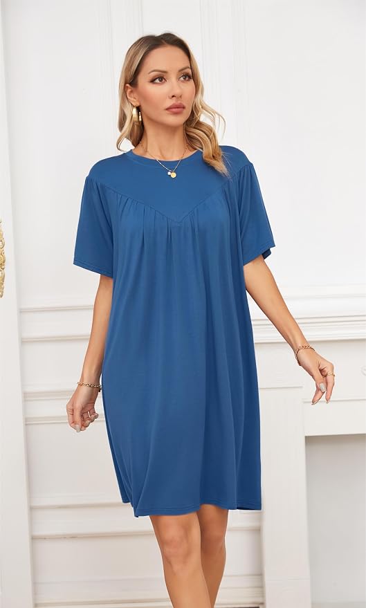 VintageClothing Nightgowns for Women Soft House Dresses Sleepshirts Short Sleeve Sleepwear Night Dress Moo Moo Nightgown