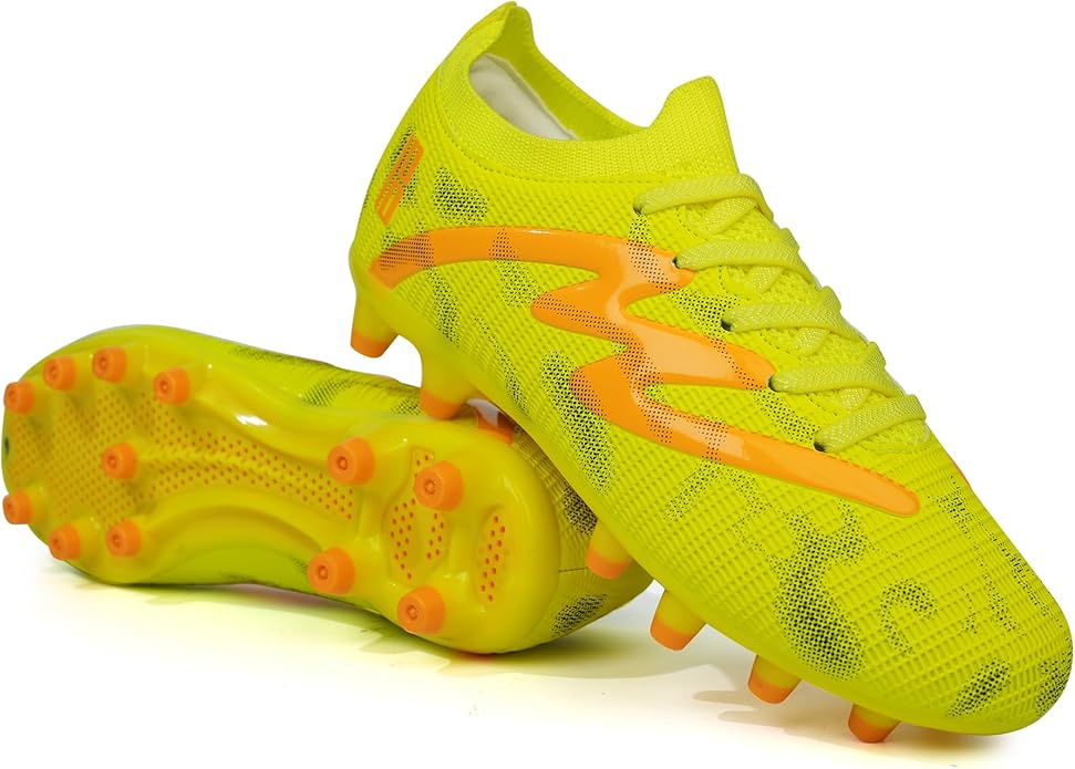 brooman Kids Firm Ground Soccer Cleats Boys Girls Football Shoes with Shin Guards and Soccer Socks