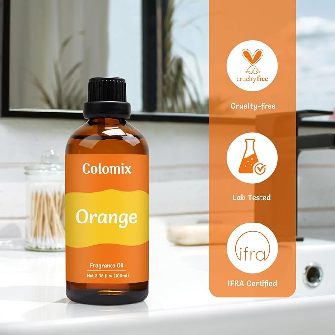 Premium 100ml Orange Fruit Fragrance Oil, Essential Oils for Diffusers for Home, Scented Oil for Candle Making, Soap Supplies and More DIY Projects, Long-Lasting Scent Gift