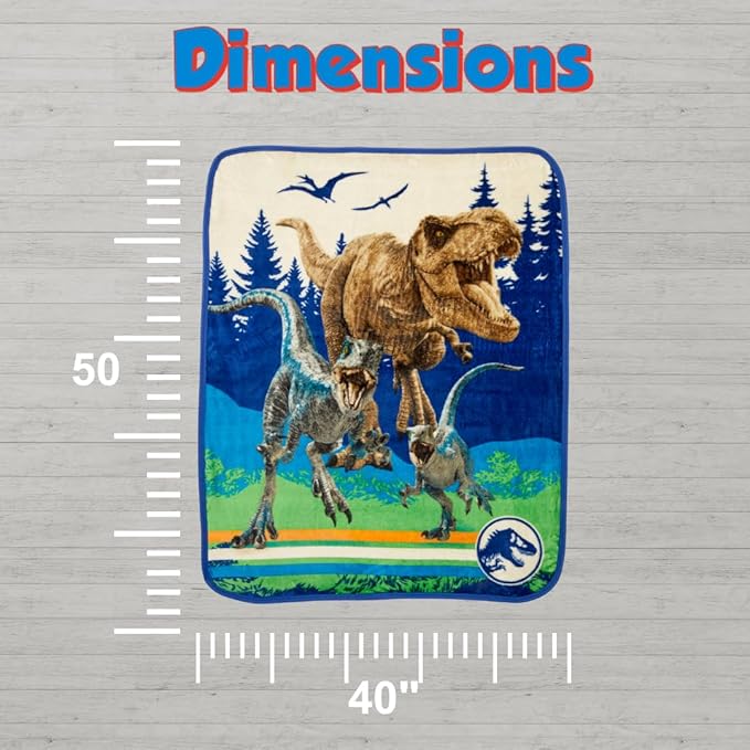 Jurassic World Dominion Rexy T-Rex Kids Bedding Super Soft Silk Touch Throw, 40 in x 50 in, (Official Licensed Product) by Franco