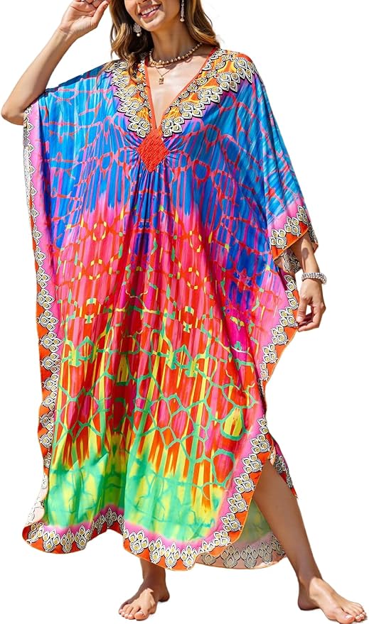 Mumu Dresses for Women Plus Size, Bohemian Kaftan Beach Cover Up Long Maxi Nightgown Soft Loungewear