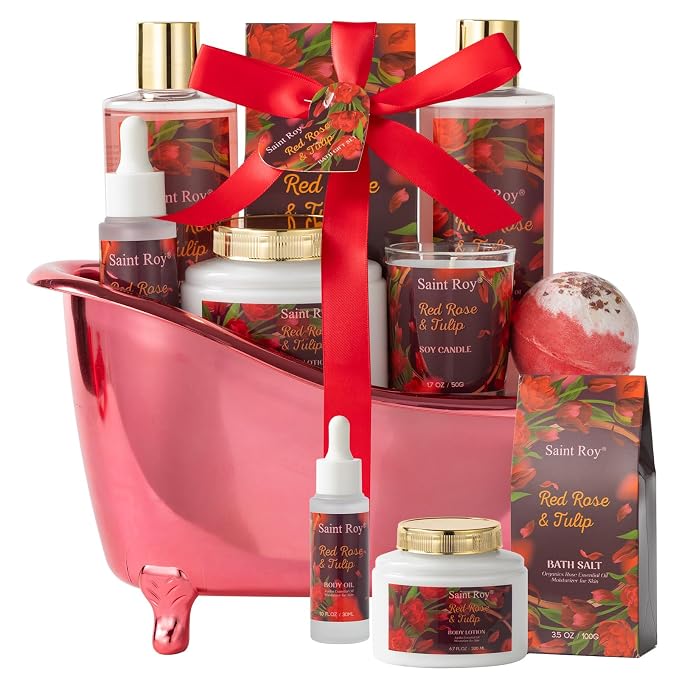 Gifts for Women, Birthday Gift Basket, Rose Bath and Body Gift Basket Set | Spa Gift Basket Gifts, spa kit Gifts for Her Mothers Day Bath & Body Set, Self Care Pamper Kit, Self-care baskets Mother Gift