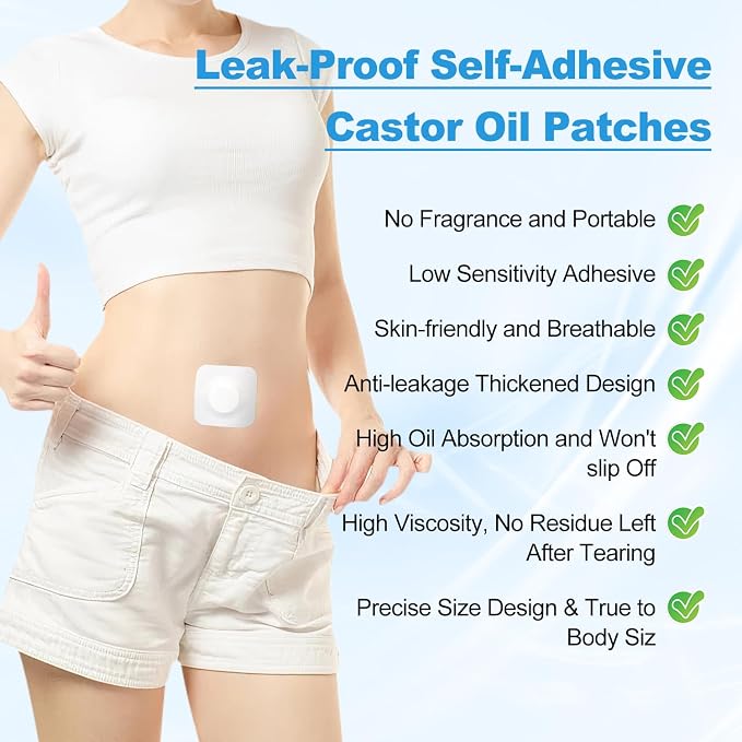 Leak-Proof Self-Adhesive Castor Oil Patches, Disposable Empty Belly Button Patch, Highly Absorbent Core, Breathable, Soft and Comfortable, Wash-Free, Easy to Use, Impermeable (150)