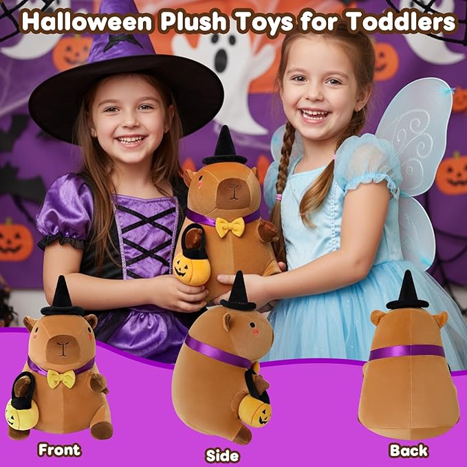 Halloween Capybara Plush, Halloween Capybara Stuffed Animal with Witch Hat and Pumpkin Toy Gifts for Girls Boys Decor 10 Inch