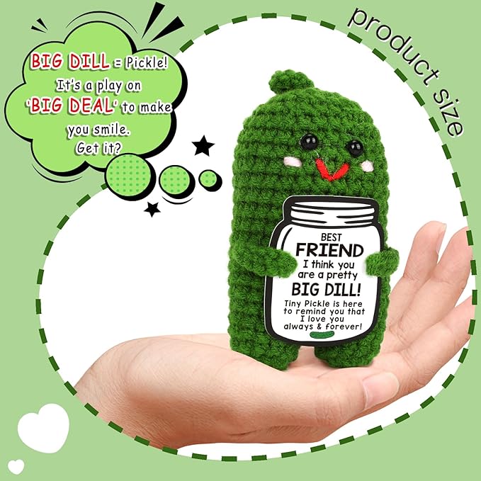 MAMAGIFTREE Christmas Gifts for Friends, Birthday Gifts for Woman Unique Stocking Stuffer, Gag Gift and Friendship Gift for Bestie, Cute Birthday Gift for Bestie Coworkers - Handmade Crochet Pickle