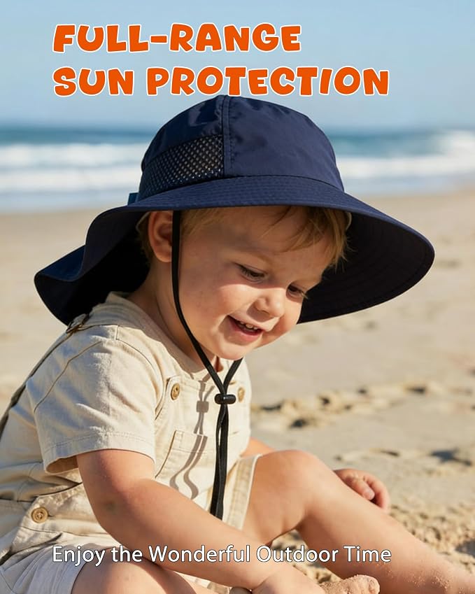 Toddler Baby Sun Hat Kids Summer Beach Essentials Adjustable Beach Hats with Bucket Wide Brim for Boys Girls Age 0-14 Years