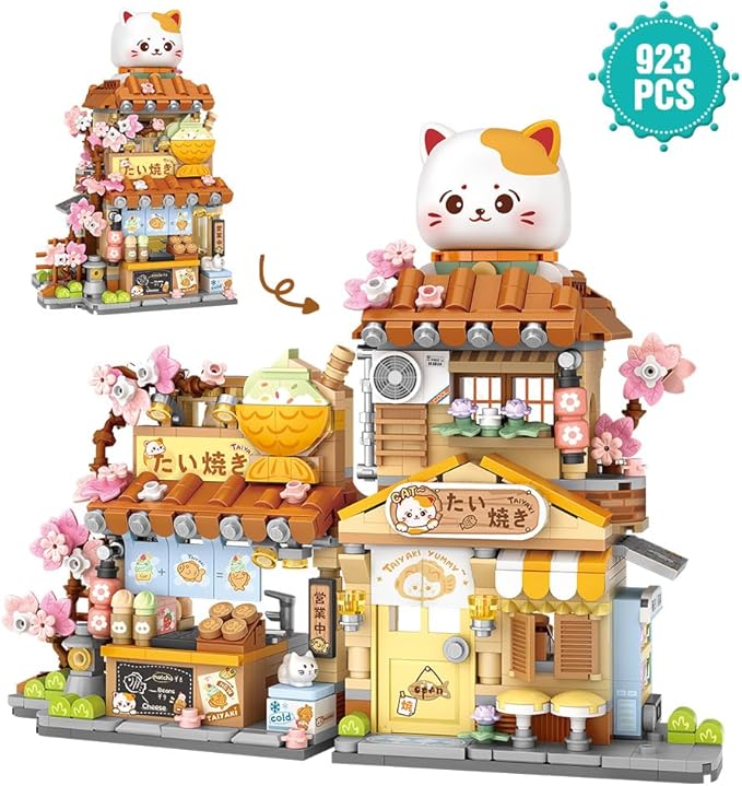 Lucky Cat Building Set,Openable Taiyaki Shop 923PCS Mini Brick Building Toy for Boys Girls Age 8+