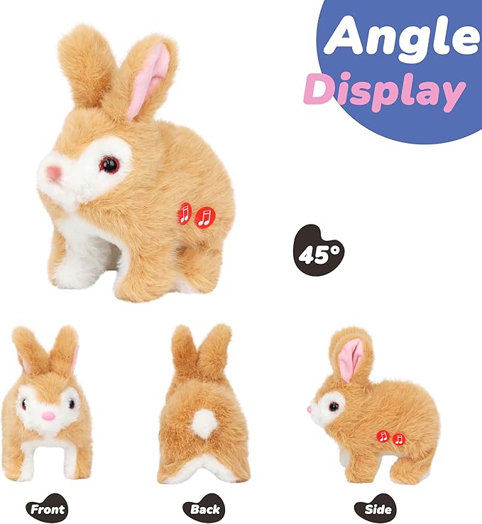 Hopearl LED Hopping Rabbit Repeat What You Said Interactive Electronic Pet Plush Bunny Toy Animated Singing Speaking Glowing Wiggle Ears Gift for Toddlers Birthday, Brown, 7''