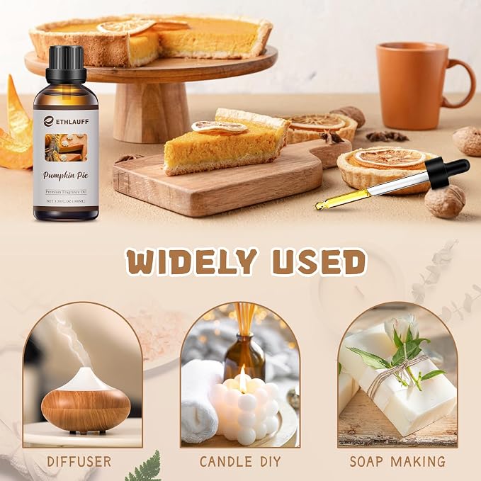 Pumpkin Spice Fragrance Oil, 100ml Pumpkin Essential Oil for Diffusers,Fall Essential Oil for Candle Making, Autmun Scented Oil -3.38FL.OZ