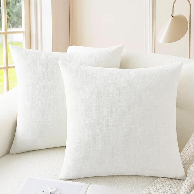 CaliTime Decorative Couch Throw Pillow Covers 26 X 26 Inches True White | Pack of 2, Cozy Chenille Cushion Cases for Sofa Bed Living Room Farmhouse Home