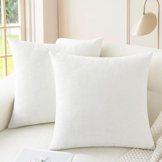 CaliTime Decorative Couch Throw Pillow Covers 20 X 20 Inches True White | Pack of 2, Cozy Chenille Cushion Cases for Sofa Bed Living Room Farmhouse Home