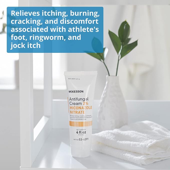 McKesson Antifungal Cream, 2% Miconazole Nitrate - Relieves Itching, Burning, Cracking from Jock Itch, Ringworm and Athlete Foot - 4 oz., 3 Count