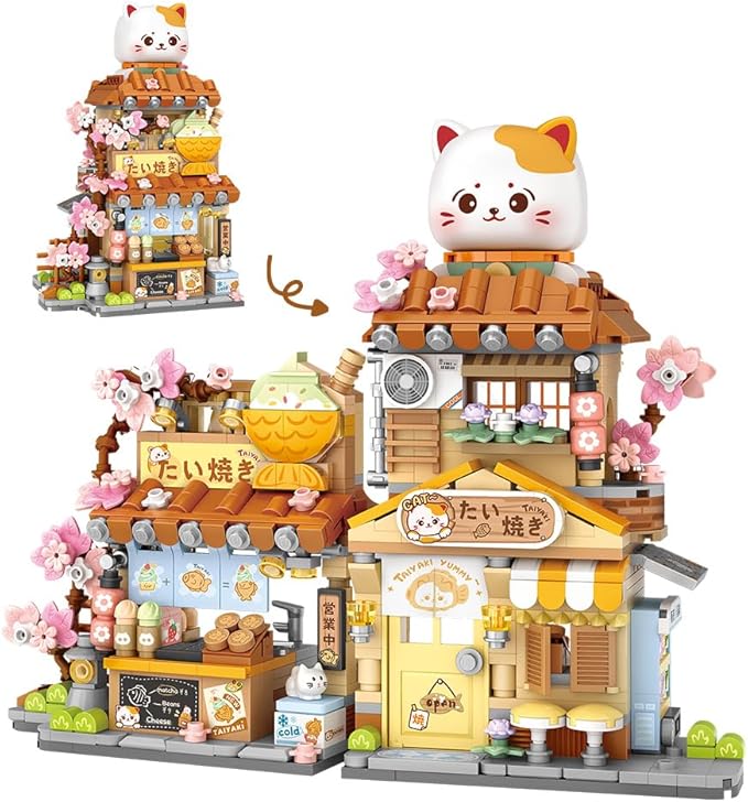 Lucky Cat Building Set,Openable Taiyaki Shop 923PCS Mini Brick Building Toy for Boys Girls Age 8+