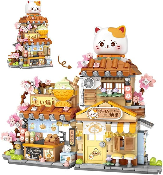 Lucky Cat Building Set,Openable Taiyaki Shop 923PCS Mini Brick Building Toy for Boys Girls Age 8+