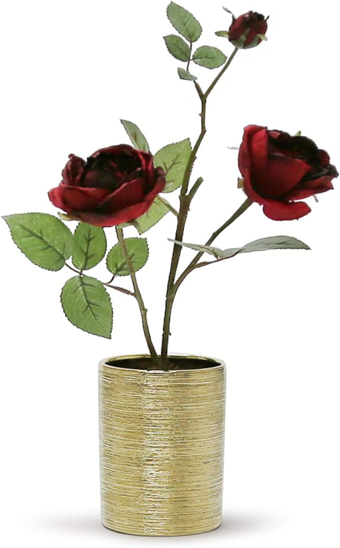 WGV Ceramic Cylinder Vase Bulk Width 4" Height 6" Elegant Unique Modern Matte Floral Container Planter Pot Centerpiece for Event Party Wedding Office Home Decor, Gold Textured 12 Pieces