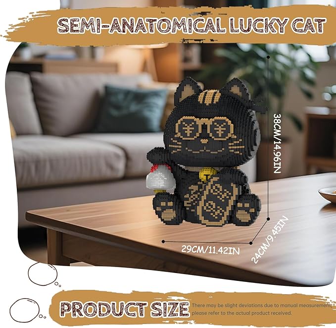 Black Lucky Cat Building Blocks Set Mirco Animal Model kit Gift for Adult and Kids 7900 Pieces