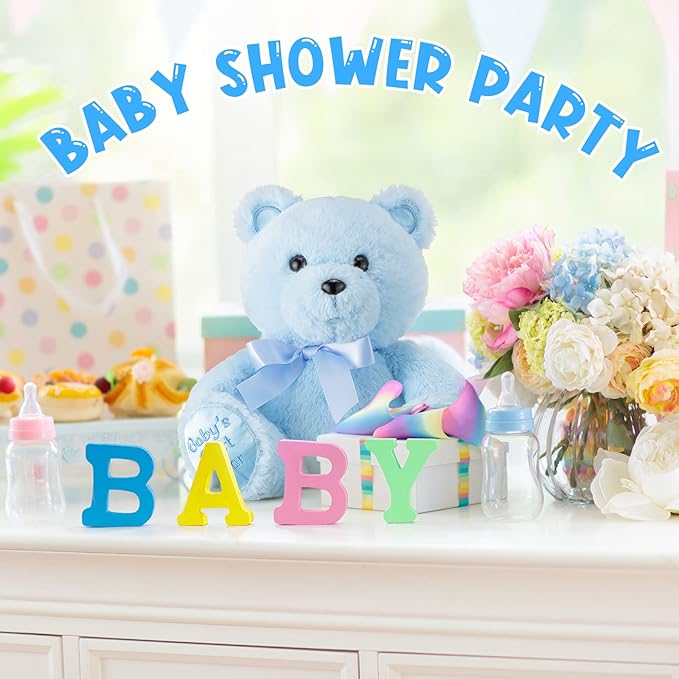 Chalyna 10 Inch Bear Animal Gift First Bear Baby Shower Plush Toy Stuffed for Shower Wedding Birthday Christmas Favor(Blue)
