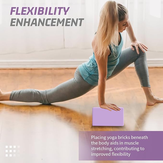 Yoga Blocks 2 Pack 3x6x9IN Foam Block Supportive Latex-Free with Stretch Band, Non-Slip Exercise Blocks for Pilates, Meditation, Balance, Stretching and Deep Poses