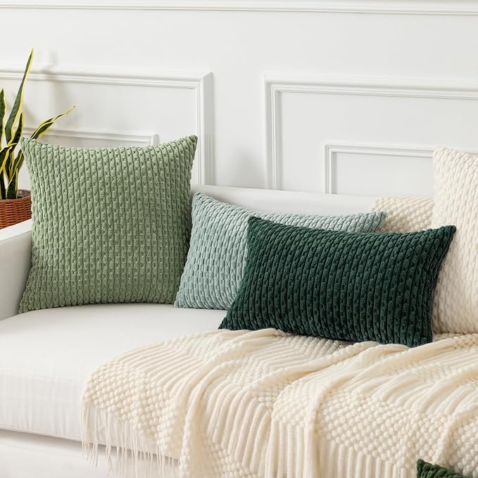 Kevin Textile Soft Corduroy 12"x20" Lumbar Pillow Cover 1 Pack, Army Green | Boho Stripe Plush Corduroy Decorative Oblong Cushion Cover Modern Farmhouse Home Decor for Sofa Couch Bed Chair