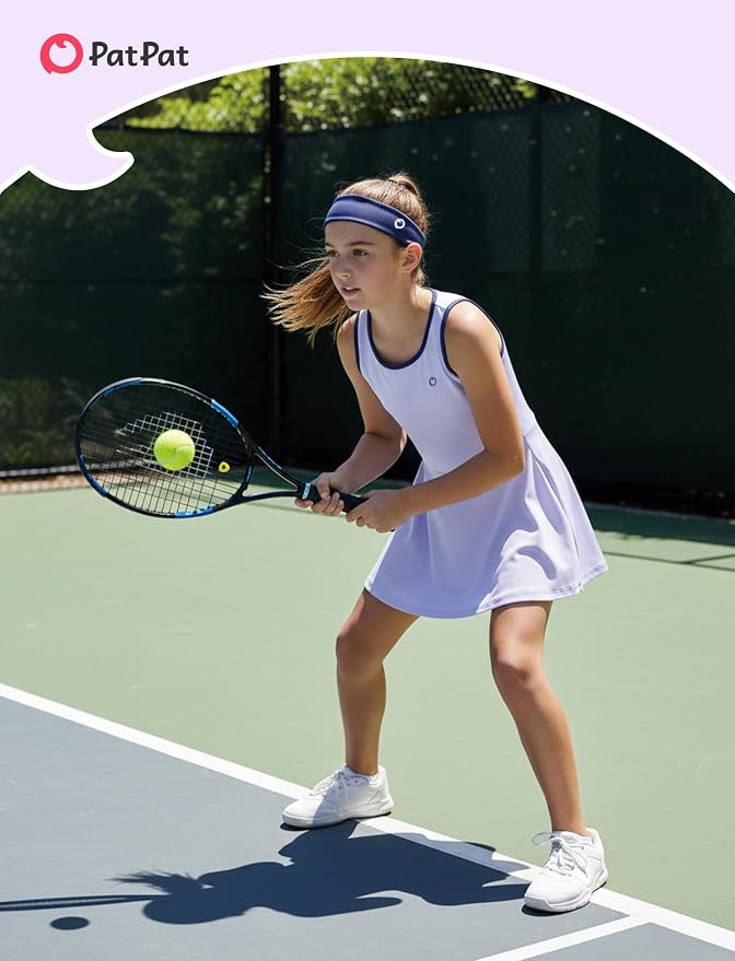 PATPAT Girls Athletic Dress Tennis Summer Outfit with Headband & Shorts | Quick-Dry RapidAir-C Fabric, Lightweight Breathable Golf Dress, Sweat-Wicking 2 Piece sets, Two Hidden Pockets