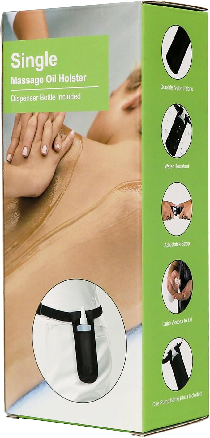 Master Massage Single Bottle Massage Oil Holster Case Bag-Adjustable and Heat-Resistant Bottle Cream & Lotion Single Holster Bag Kit– Incl. One8 Oz Refillable Pump Dispenser