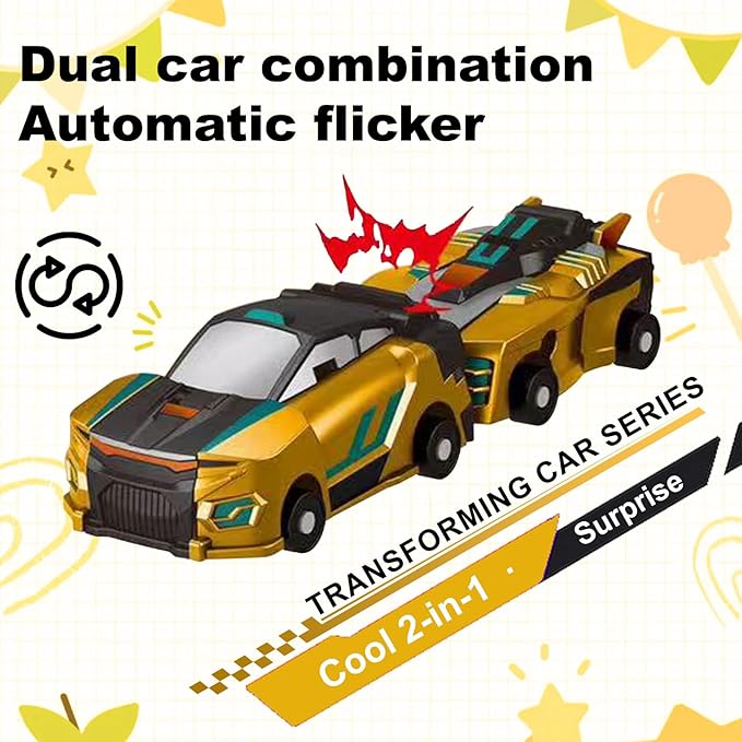 Transforming Dinosaur Toys, 2 in 1 Magnetic Cars Collision Transform into Dino Toys, for Boys Girls Toy Age 2-12, Christmas Birthday Gift(Golden Dragon)