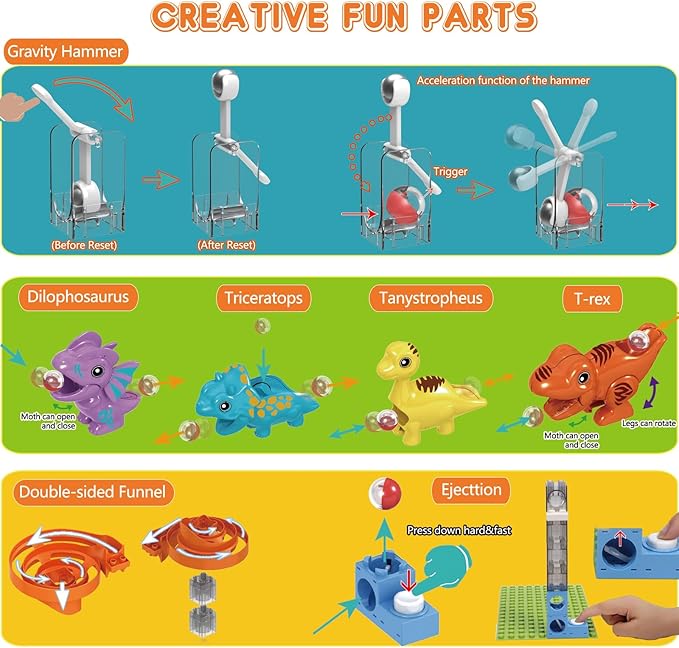 Dinosaur Marble Run Building for Kids: 3 4 5 6 7 8 Years Old Dinosaur Building Blocks Set Compatible with Major Brands - STEM Toy for Preschool Home for Boys Girls