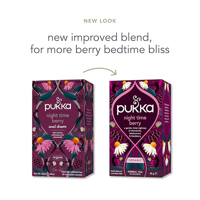 Pukka Night Time Berry Organic Herbal Tea, Soothing Infusion With Chamomile, Lavender & Elderberry, Tea Gift Set For Bedtime Relaxation, Caffeine Free, 80 Total Bags (20ct - Pack of 4)