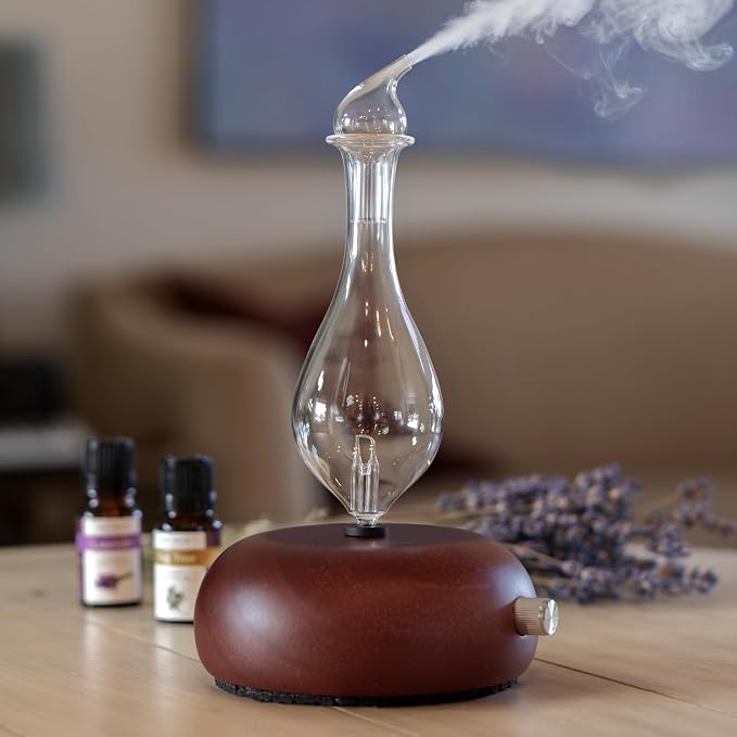 ArOmis Premium Glass Essential Oils Nebulizer - Waterless Diffuser for Aromatherapy - Handmade Oil Diffuser, Wooden Base, No Plastic, No Heat, No Battery, No LEDs - Orbis Nox Merus