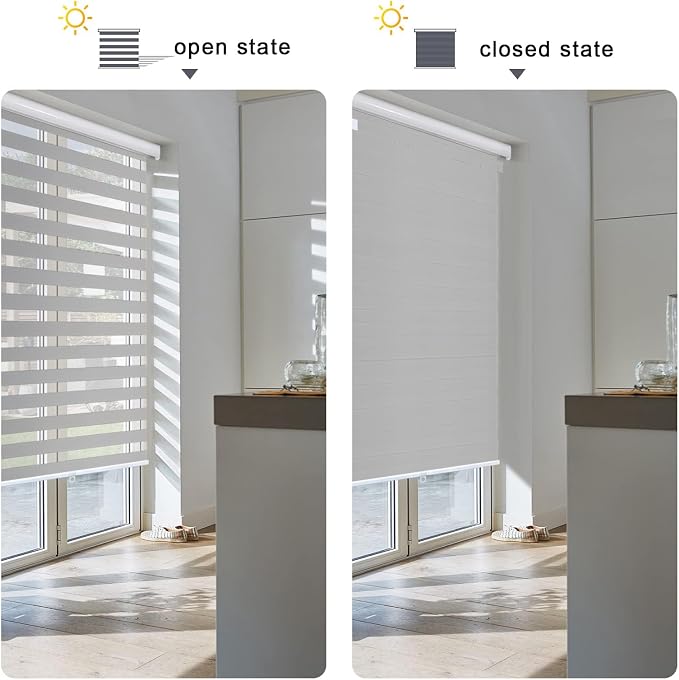 AOSKY Zebra Blinds Cordless Zebra Shades for Windows Free-Stop Roller Windows Shades Dual Layer Light Control for Day and Nigh, Light Filtering Window Shades for Home Easy to Install（W30 X H72, Grey）