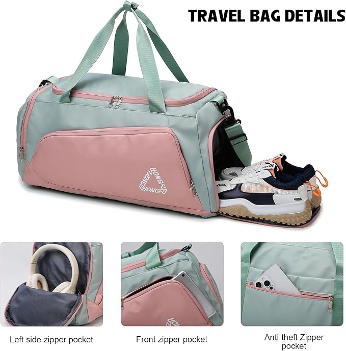 Eslcorri Gym Duffle Bag for Women Men, Sports Backpack with Wet & Shoe Compartment, Fitness Overnight Weekender Bag for Yoga, Swim, Travel (C, Orange)