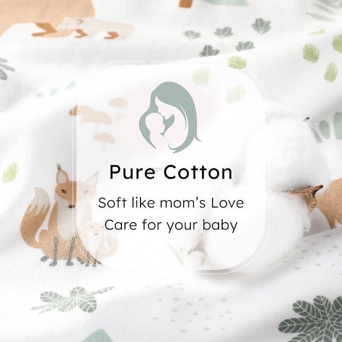 Baby Sleep Sack 0-6 months, 100% Cotton Sleeping Sack for Newborn and Infant, 3 Pack Baby Wearable Blanket, 0.5 Tog Lightweight Double Zipper Sleep Bag Small Green Forest Bear