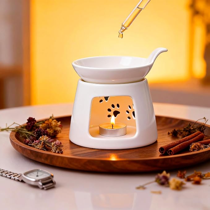 Ceramic Wax Melt Burners,Tea Light Candle Warmer,Essential Oil Burner,Candle Wax Burner Humidifier Yoga Aromatherapy Fragrance Diffuser for Living Room,Bedroom,Office Decoration,White,4 * 5IN