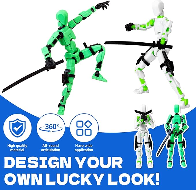 8PCS Dummy13 Action Figure Set | Pre-Assembled 3D Printed Titan13 and Robo Figures, Highly Articulated Robot Toys with Interchangeable Accessories, Perfect for Collectors and Hobbyists (grere-Black)