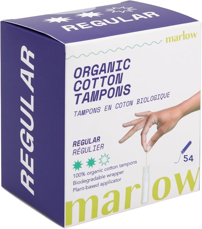 Marlow | Organic Cotton Tampons | Plant Based Applicator | Regular 54 Count