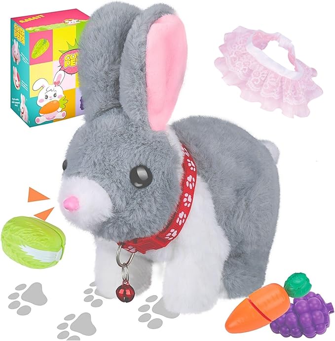 Walking Bunny Toys for Kids, Bunny Stuffed Animal Interactive Electronic Toys, Swinging Ears, Twitching Mouth and Nose, Easter Christmas and Birthday Gift, Suitable for Toddlers 3, 4, 5, 6, 7Years Old
