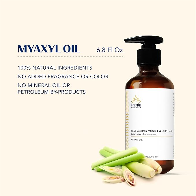 Kerala Ayurveda Myaxyl Herbal Body Oil | Fast-Absorbing for Joint & Muscle Support with Eucalyptus, Himalayan Cedar & Lemongrass | Drug-Free Topical Oil for Knees, Back & Shoulders | 6.76 fl oz