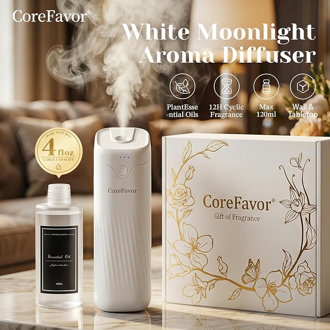 Waterless Essential Oil Diffuser (M60) with 2x120ml Oil, Portable Battery-Operated Cold Air Aroma Scent Machine, 4 Adjustable Intensity Levels, Quiet Diffuser for Bedroom Office Bathroom Car