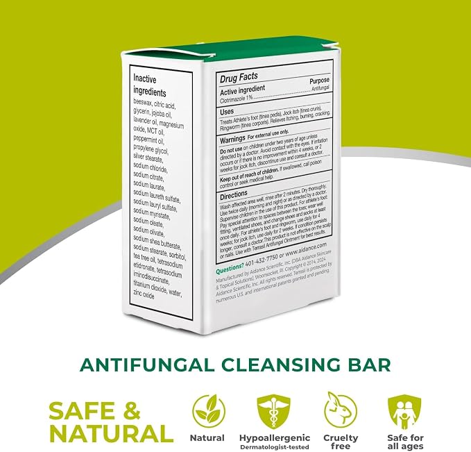 terrasil Antifungal Soap with Clotrimazole| Men & Women| Relieves Yeast Infection, Ringworm, Jock Itch & Athletes Foot Symptoms| Natural, Dermatologist Tested & Hypoallergenic Soap (3-Pack, 75g Each)
