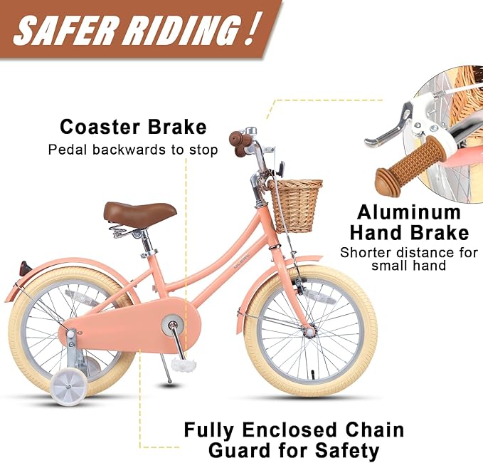 Glerc Little Molly 12-20 Inch Kids Retro Cruiser Bike for 2-13 Year Old with Wicker Basket & Training Wheels/Kickstand, Multiple Colors