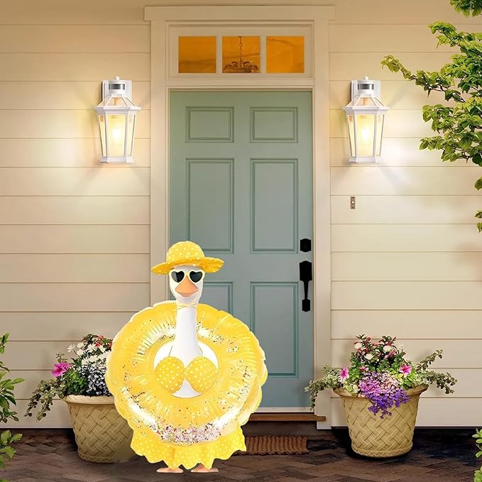 OBILAN Porch Goose Outfits, Summer Hawaiian-Style Goose Outfits, and Cute Goose Clothes fit Large 23" H Statues for Outdoor Garden and Yard Decoration(Yellow Bikini)