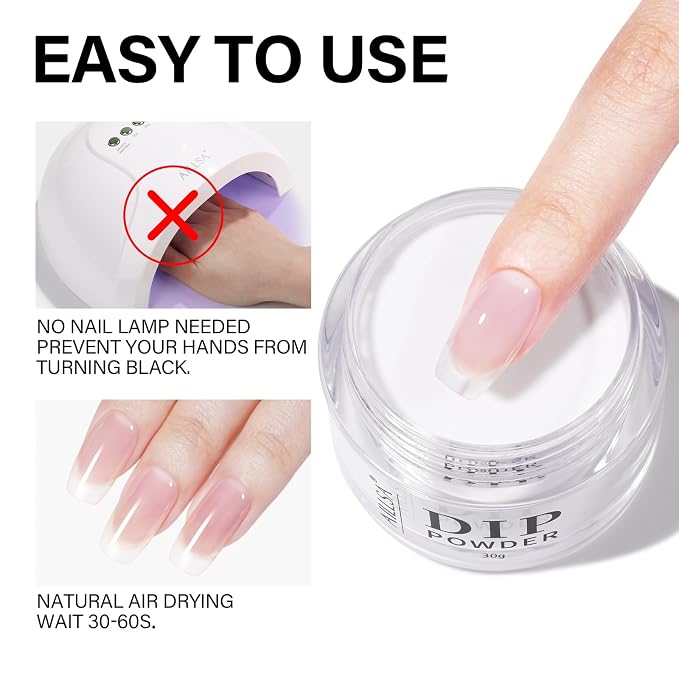 AILLSA Clear Dip Powder - Transparent Crystal French Nail Colors | Build Powder, No Lamp Needed, Easy DIY Home Nail Salon Manicure (1 Oz)