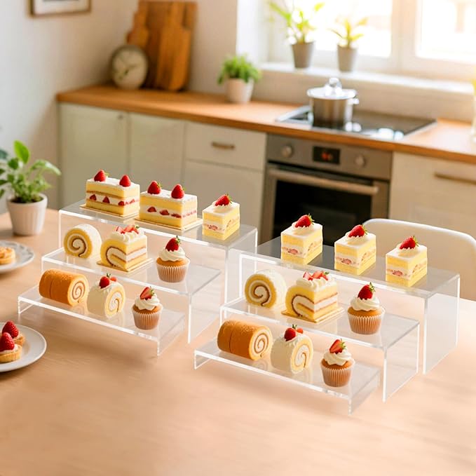 Acrylic Display Risers,12'' Large Display Stands, Thickened to 0.2''(5mm) Stackable Acrylic Shelf for Perfume Display, Clear Risers for Cupcake Stand,Pop Figurines,Tumbler,Food (Clear, 6PCS)
