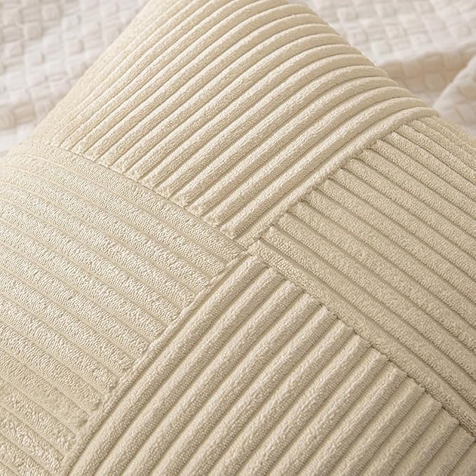 MIULEE Natural Beige Decorative Throw Pillow Covers for Couch 20x20 Inch | 2 Pack, Boho Farmhouse Pillow Covers, Soft Cross Corduroy Patchwork Textured Cushion Cases For Bed Sofa