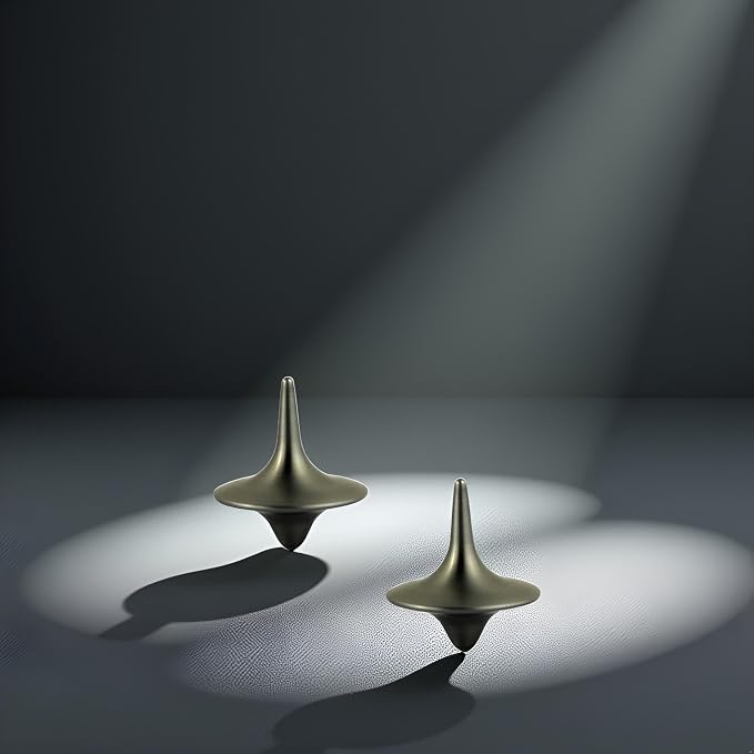2Pcs Silver Accurate Spinning Top,Forever Spin,Portable Precision Metal Spinner Top Premium Exquisite Perfect Balance Desktop Gyro Ornaments Vintage Totem Zinc Alloy Prop Desk Little Fidget Ornament