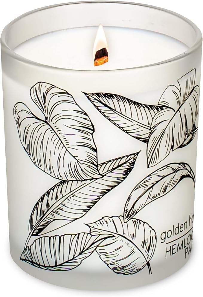 Hemlock Park Golden Hour Frosted Scented Candle | Crackling Wood Wick, Botanical Fragrance & Coconut Apricot Wax | Up to 50 Hour Burn Time | 7.2 oz | Made in USA