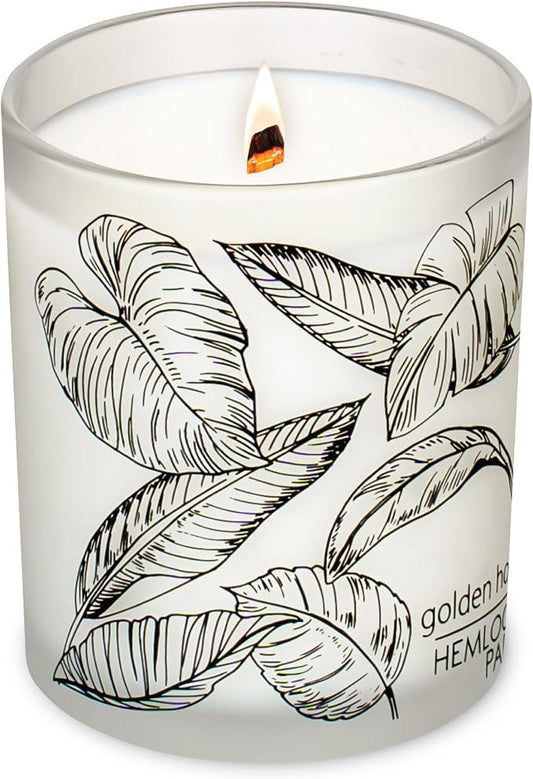 Hemlock Park Golden Hour Frosted Scented Candle | Crackling Wood Wick, Botanical Fragrance & Coconut Apricot Wax | Up to 50 Hour Burn Time | 7.2 oz | Made in USA