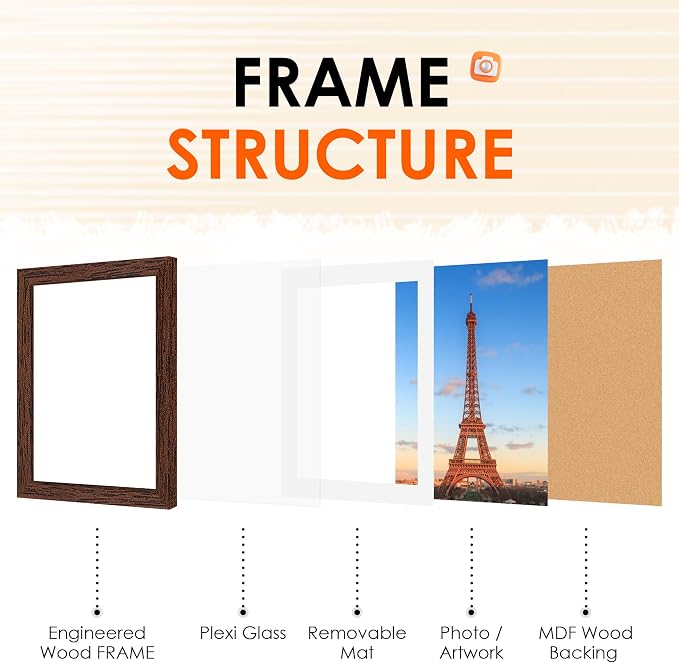 11x17 Picture Frame Brown Set of 2, Photo Frame with HD Plexiglass, Display Pictures 9x15 with Mat or 11x17 Without Mat, Brown Picture Frames Collage Wall Decor, Gallary Wall Frame